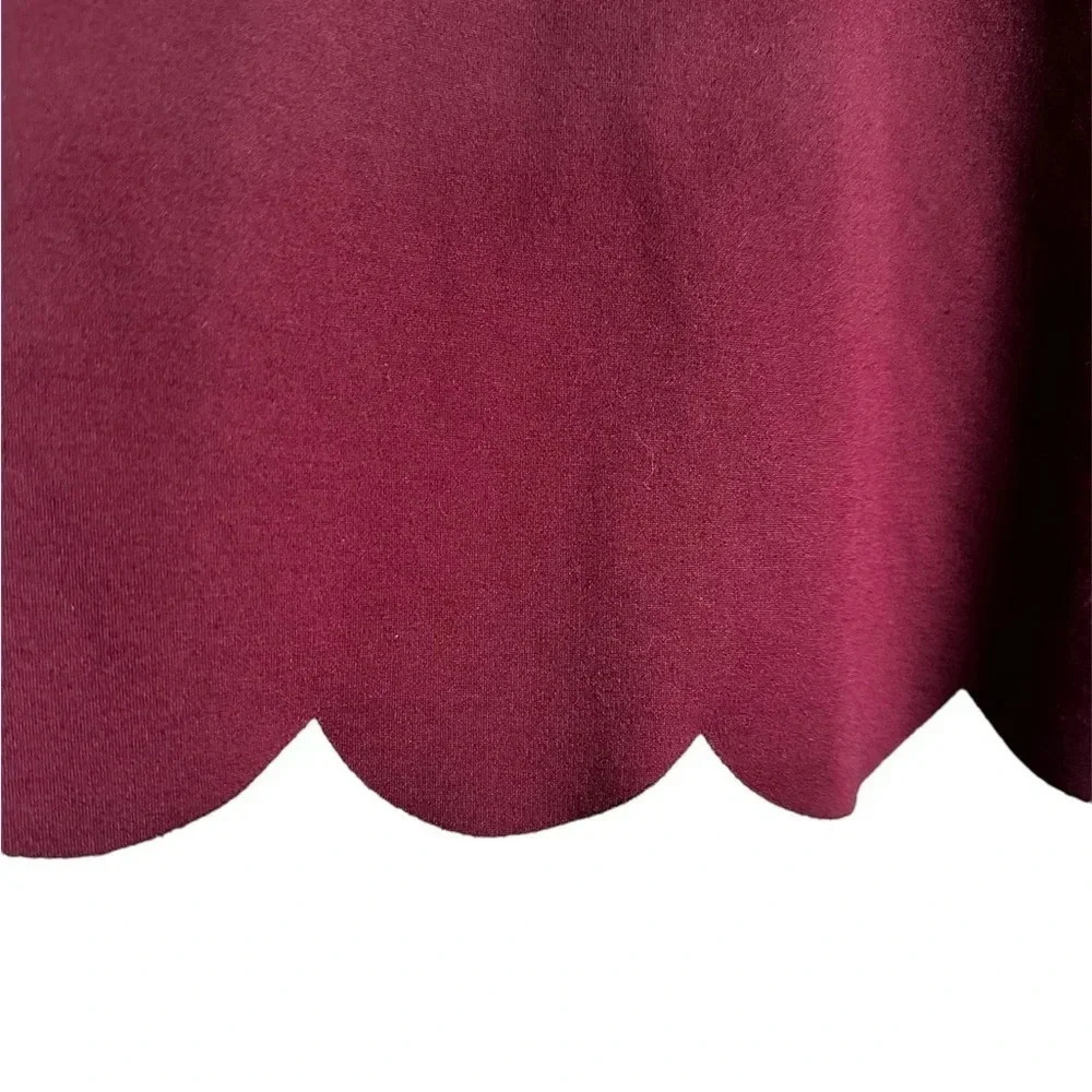 Lulus Cumulonimbus Clouds mini Burgundy Skater Dress scalloped trim Sz M - Picture 3 of 7